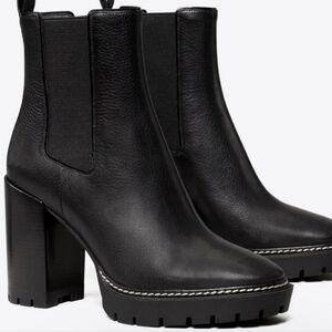 Tory Burch Women's Carson Black Lug Sole High Heel Boots...Size..10.5